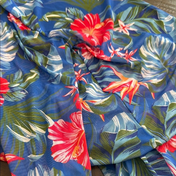 XL Sheer Tropical Floral Blue Swim Cover-Up - Picture 7 of 7